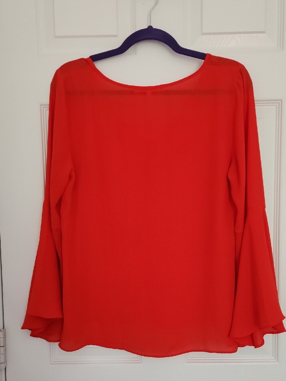 Chic Peasant Boho Hippie Violet & Claire Bright Coral V-Neck Bell Sleeve Tunic - Picture 4 of 4